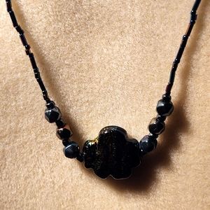 Necklace Black Iridescent pendant with Black Iridescent beads